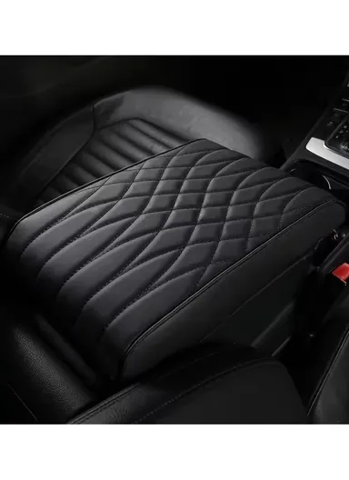 Waterproof Car Center Console Armrest Mat, Car Seat Box Protector, Leather Memory Foam Car Armrest Pad, Vehicle Armrest Box, Leather Car Armrest Cover Protector (L32 x W21 x T5)cm - Black