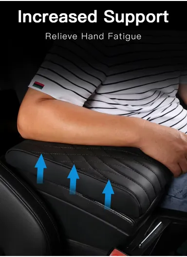 Waterproof Car Center Console Armrest Mat, Car Seat Box Protector, Leather Memory Foam Car Armrest Pad, Vehicle Armrest Box, Leather Car Armrest Cover Protector (L32 x W21 x T5)cm - Black