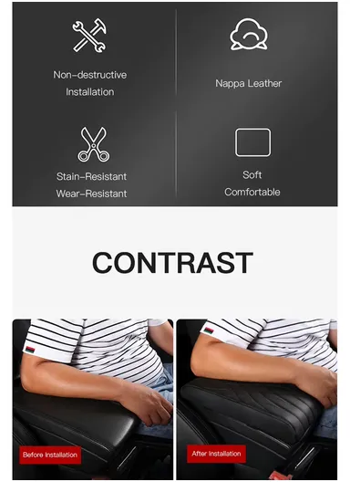 Waterproof Car Center Console Armrest Mat, Car Seat Box Protector, Leather Memory Foam Car Armrest Pad, Vehicle Armrest Box, Leather Car Armrest Cover Protector (L32 x W21 x T5)cm - Black