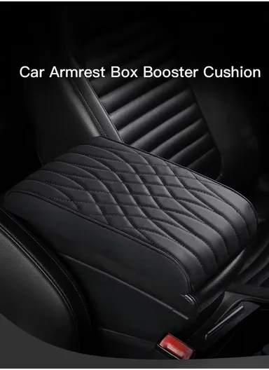 Waterproof Car Center Console Armrest Mat, Car Seat Box Protector, Leather Memory Foam Car Armrest Pad, Vehicle Armrest Box, Leather Car Armrest Cover Protector (L32 x W21 x T5)cm - Black