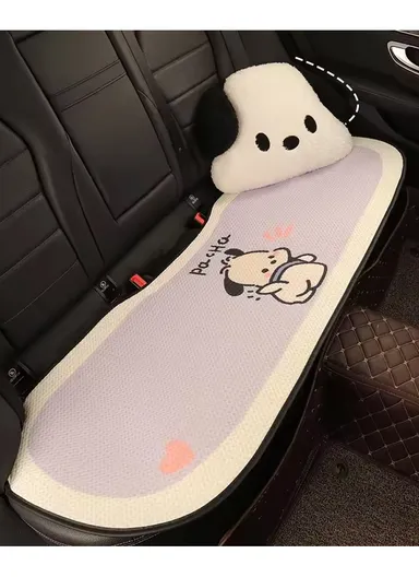 5-Pcs 2-Front + 1-Three-Seater Rest Universal Car Seat Cover with 1-Head Rest + 1-Fashionable Cushion, Anti-Slip Ultra Comfort Car Seat Protector, Car Seat Mat, Car Seat Cushion, Head &amp; Waist Rest Seat Cushion - Whit