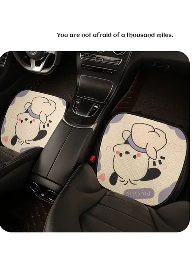 5-Pcs 2-Front + 1-Three-Seater Rest Universal Car Seat Cover with 1-Head Rest + 1-Fashionable Cushion, Anti-Slip Ultra Comfort Car Seat Protector, Car Seat Mat, Car Seat Cushion, Head &amp; Waist Rest Seat Cushion - Whit