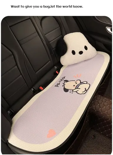 5-Pcs 2-Front + 1-Three-Seater Rest Universal Car Seat Cover with 1-Head Rest + 1-Fashionable Cushion, Anti-Slip Ultra Comfort Car Seat Protector, Car Seat Mat, Car Seat Cushion, Head &amp; Waist Rest Seat Cushion - Whit