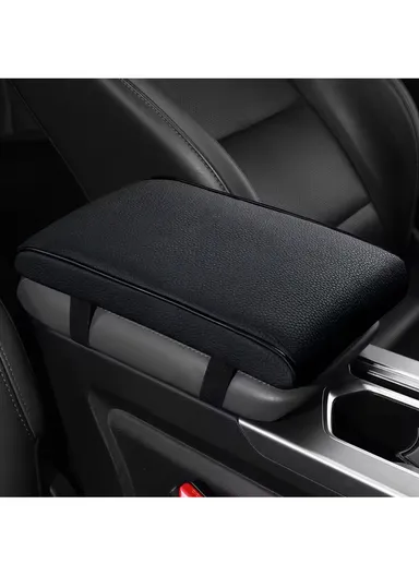Memory Foam Car Seat Box Protector, Waterproof Car Center Console Armrest Mat, Leather Car Armrest Pad, Vehicle Armrest Box Cover, Leather Car Armrest Cover Protector (L32 x W21 x T5)cm - Black