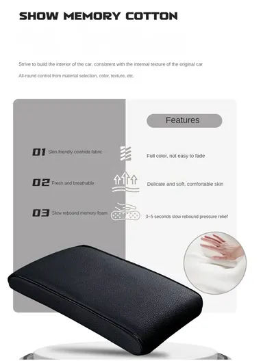 Memory Foam Car Seat Box Protector, Waterproof Car Center Console Armrest Mat, Leather Car Armrest Pad, Vehicle Armrest Box Cover, Leather Car Armrest Cover Protector (L32 x W21 x T5)cm - Black