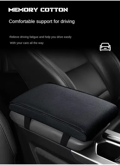 Memory Foam Car Seat Box Protector, Waterproof Car Center Console Armrest Mat, Leather Car Armrest Pad, Vehicle Armrest Box Cover, Leather Car Armrest Cover Protector (L32 x W21 x T5)cm - Black