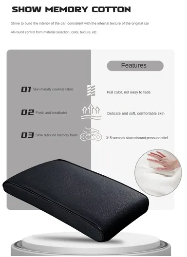 Memory Foam Car Seat Box Protector, Waterproof Car Center Console Armrest Mat, Leather Car Armrest Pad, Vehicle Armrest Box Cover, Leather Car Armrest Cover Protector (L32 x W21 x T5)cm - Grey