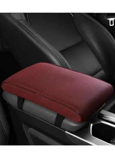 Memory Foam Car Seat Box Protector, Waterproof Car Center Console Armrest Mat, Leather Car Armrest Pad, Vehicle Armrest Box Cover, Leather Car Armrest Cover Protector (L32 x W21 x T5)cm - Red