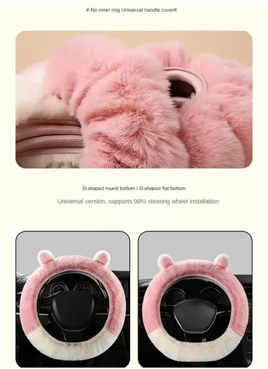 38cm Fur Fluffy Elastic Car Steering Wheel Cover, Universal Soft Grip Steering Wheel Cover, Bear Style Warm &amp; Soft Handle Steering Cover - White/Blue
