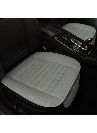 2Pcs Double Front Storage Pocket Leather Car Seat Mat - Set for 2 Seats, Car Seat Cushion, Enhanced Comfort Car Seat Pad (L62 x W51)cm - Grey