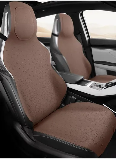 1 Seat 2-Pcs Set Seat + Back Universal Car Protector Mat, Ultra Comfort Suede Leather Car Seat Protector, Anti-Slip Front Car Seat Protector - Brown
