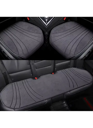 3-Pcs Set 2-Seat + 1-Three Seater Universal Car Protector Design Mat, Ultra Comfort Car Seat Protector, Anti-Slip Suede Leather Front Car Seat Protector - Grey