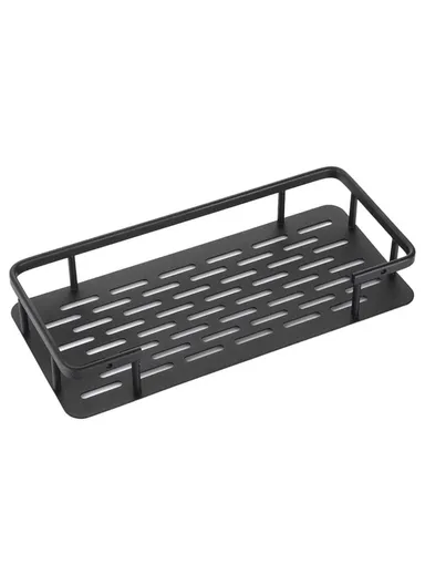 Punch-free Aluminum Storage Rack Bathroom Organization Shelf, Narrow Edge Single Layer Rectangular (L31xW13xH5)cm - Black