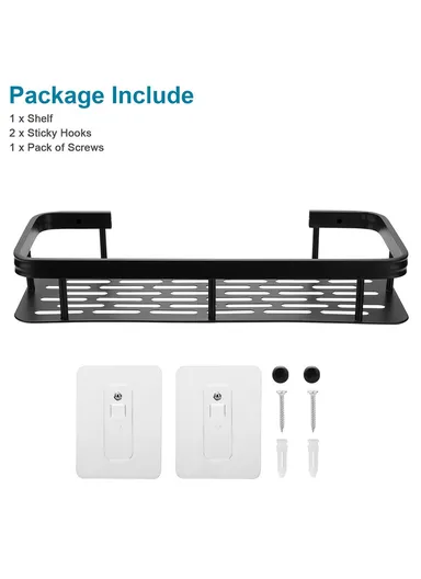 Punch-free Aluminum Storage Rack Bathroom Organization Shelf, Narrow Edge Single Layer Rectangular (L31xW13xH5)cm - Black