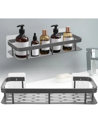 Punch-free Aluminum Storage Rack Bathroom Organization Shelf, Narrow Edge Single Layer Rectangular (L31xW13xH5)cm - Black