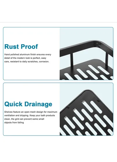 Punch-free Aluminum Storage Rack Bathroom Organization Shelf, Narrow Edge Single Layer Rectangular (L31xW13xH5)cm - Black