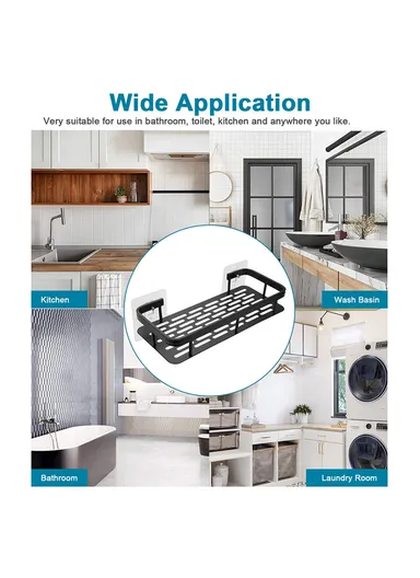 Punch-free Aluminum Storage Rack Bathroom Organization Shelf, Narrow Edge Single Layer Rectangular (L31xW13xH5)cm - Black
