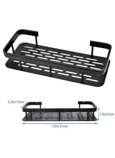 Punch-free Aluminum Storage Rack Bathroom Organization Shelf, Narrow Edge Single Layer Rectangular (L31xW13xH5)cm - Black