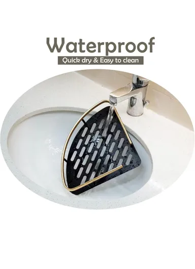 Punch-Free Aluminum Storage Rack Bathroom Organization Shelf, Wide Edge Single Layer Triangle - Black+Gold