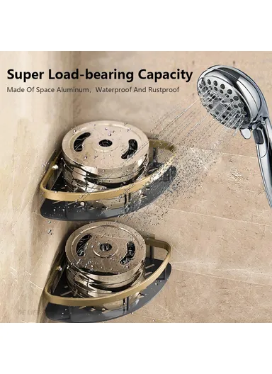 Punch-Free Aluminum Storage Rack Bathroom Organization Shelf, Wide Edge Single Layer Triangle - Black+Gold