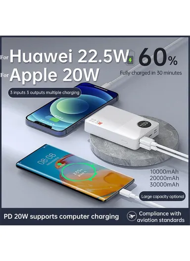 20000mAh Power Bank Portable Digital Display Phone External Battery Charger Q8 - Black