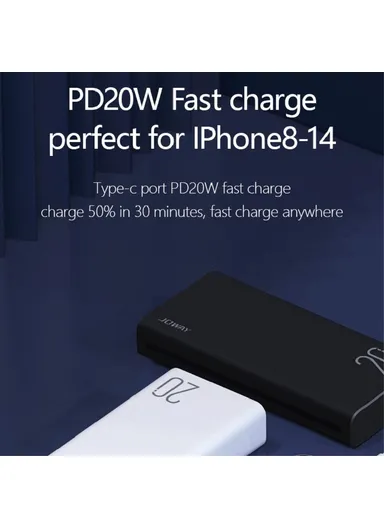 20000mAh 22.5W Fast Charging Power Bank Phone Battery Charger JP302 (L14 x W7 x H3)cm - Black