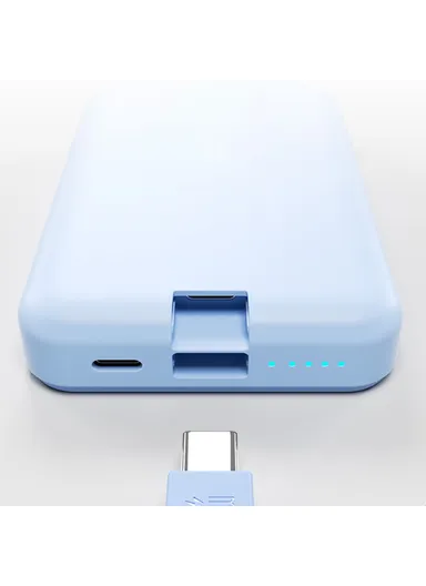 20W Magnetic Wireless Fast Charging Power Bank Phone Battery With Built-in Cable WP-47 (L10.8 x W6.8 x H2)cm - Blue
