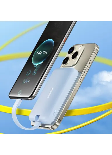 20W Magnetic Wireless Fast Charging Power Bank Phone Battery With Built-in Cable WP-47 (L10.8 x W6.8 x H2)cm - Blue