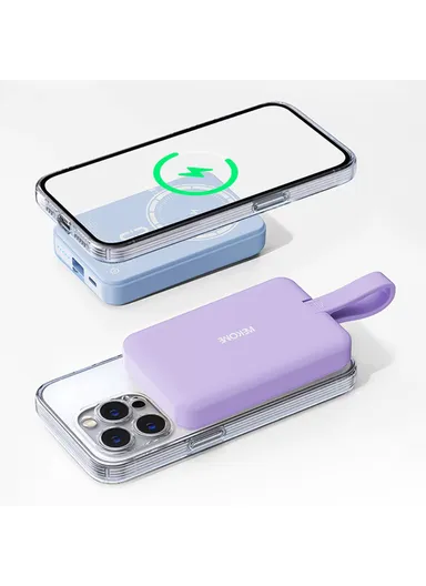 20W Magnetic Wireless Fast Charging Power Bank Phone Battery With Built-in Cable WP-47 (L10.8 x W6.8 x H2)cm - Blue