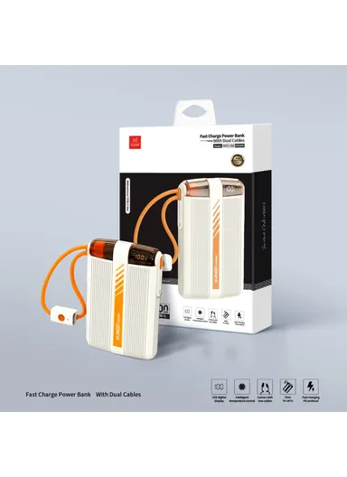 10000mAh PD 20W Digital Display Power Bank Phone External Battery With Type-C / 8Pin Cable XDCH-068 - Black