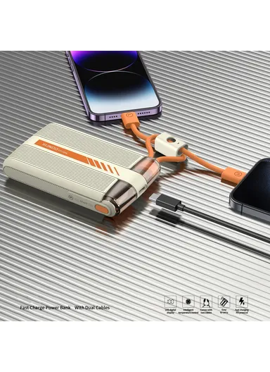 10000mAh PD 20W Digital Display Power Bank Phone External Battery With Type-C / 8Pin Cable XDCH-068 - Beige