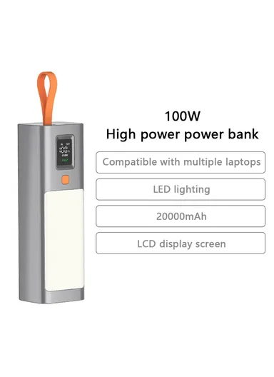 20000mAh PD 100W Fast Charging Power Bank Cellphone Laptop External Battery With LED Light T134LP (L16 x W5 x H4.5)cm 