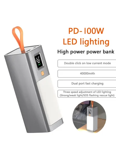 40000mAh PD 100W Fast Charging Power Bank Phone Laptop Charger External Battery with LED Light T133LP