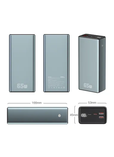 30000mAh 65W PD Fast Charging Power Bank Phone Charger External Battery T146LP (L16 x W5 x H4.5)cm