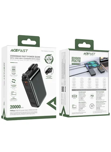 20000mAh PD 67W Fast Charging Li-Polymer Power Bank With 100W Type-C To Type-C Cable M4-20000 (L11 x W7 x H3)cm