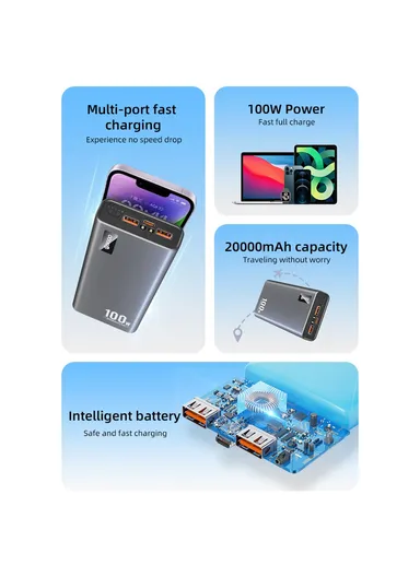 100w Laptop Charging Dual Output Fast Charging Power Bank 20000mAh Portable Phone Charger External Battery Pack M16
