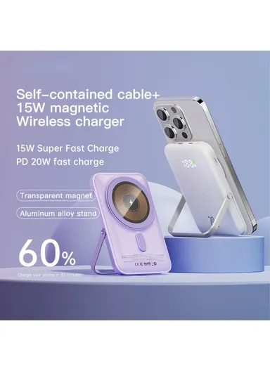 10000mAh 20W Wireless Portable Fast Charging Magnetic Power Bank With Foldable Stand Q15 - Dark Blue