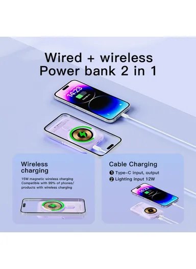 10000mAh 20W Wireless Portable Fast Charging Magnetic Power Bank With Foldable Stand Q15 - Dark Blue
