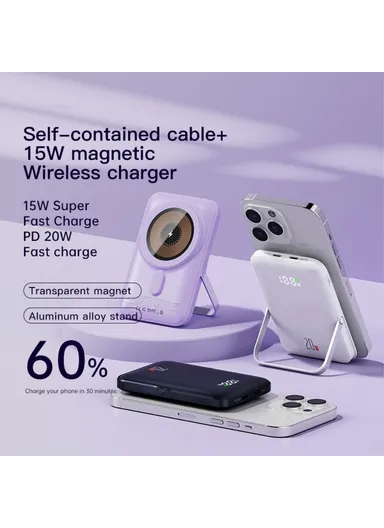 10000mAh 20W Wireless Portable Fast Charging Magnetic Power Bank With Foldable Stand Q15 - Dark Blue