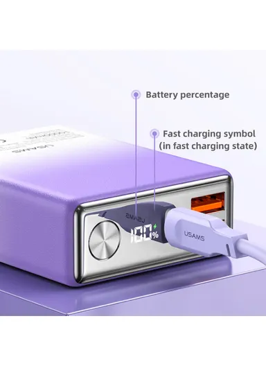 10000mAh 20W PD + QC3.0 Digital Display Fast Charging ABS Power Bank 22.5W Phone External Battery Nebula Series US-CD192 (L8 x W6 x H2)cm - Gradient Purple