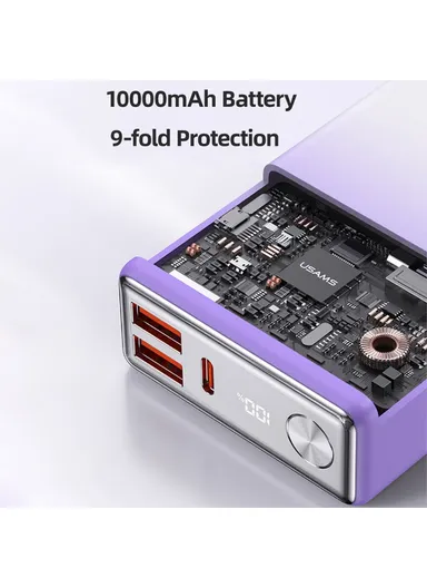 10000mAh 20W PD + QC3.0 Digital Display Fast Charging ABS Power Bank 22.5W Phone External Battery Nebula Series US-CD192 (L8 x W6 x H2)cm - Gradient Purple