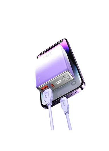 10000mAh 20W PD + QC3.0 Digital Display Fast Charging ABS Power Bank 22.5W Phone External Battery Nebula Series US-CD192 (L8 x W6 x H2)cm - Gradient Purple