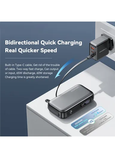 15000mAh 65W Digital Display Power Bank Mobile Phone Portable Charger (L12 x W6 x H3)cm