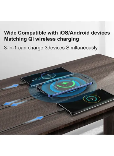 15W Wireless Charger 10000mAh Power Bank PD 20W / QC 22.5W Portable Charger Cell Phone External Battery Pack With Indicator Lights C1016W (L14 x W7 x H2)cm - Black
