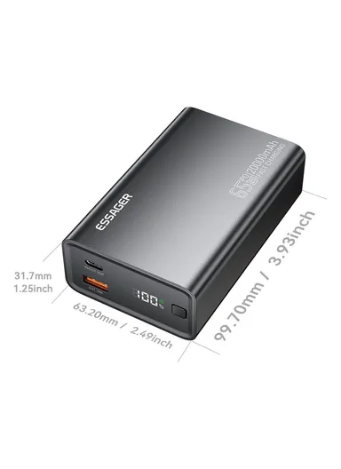 20000mAh 65W Power Bank Portable Charger With Digital Display Screen For Travel, Outdoor Activities