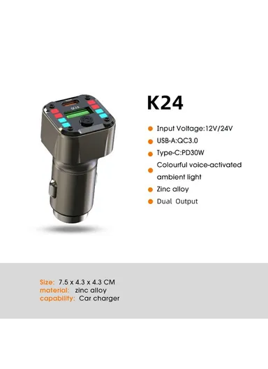 30W Car Charger PD QC 3.0 Super Charger Dual Ports Car Charging Adapter for iPhone / Samsung / Huawei K24 