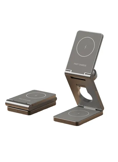 YT10 3-in-1 Foldable Phone Watch Earphone Aluminum Alloy 15W Magnetic Wireless Charger