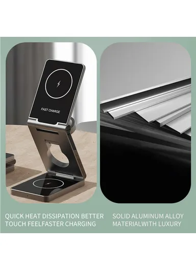 YT10 3-in-1 Foldable Phone Watch Earphone Aluminum Alloy 15W Magnetic Wireless Charger