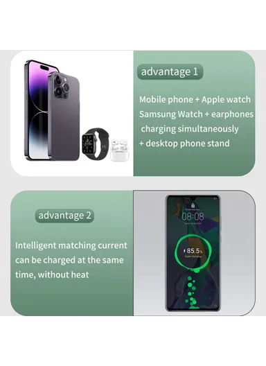 YT10 3-in-1 Foldable Phone Watch Earphone Aluminum Alloy 15W Magnetic Wireless Charger