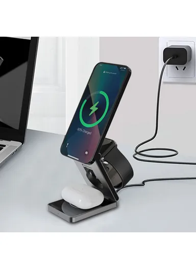 YT10 3-in-1 Foldable Phone Watch Earphone Aluminum Alloy 15W Magnetic Wireless Charger